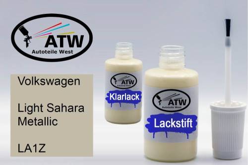 Volkswagen, Light Sahara Metallic, LA1Z: 20ml Lackstift + 20ml Klarlack - Set, von ATW Autoteile West.